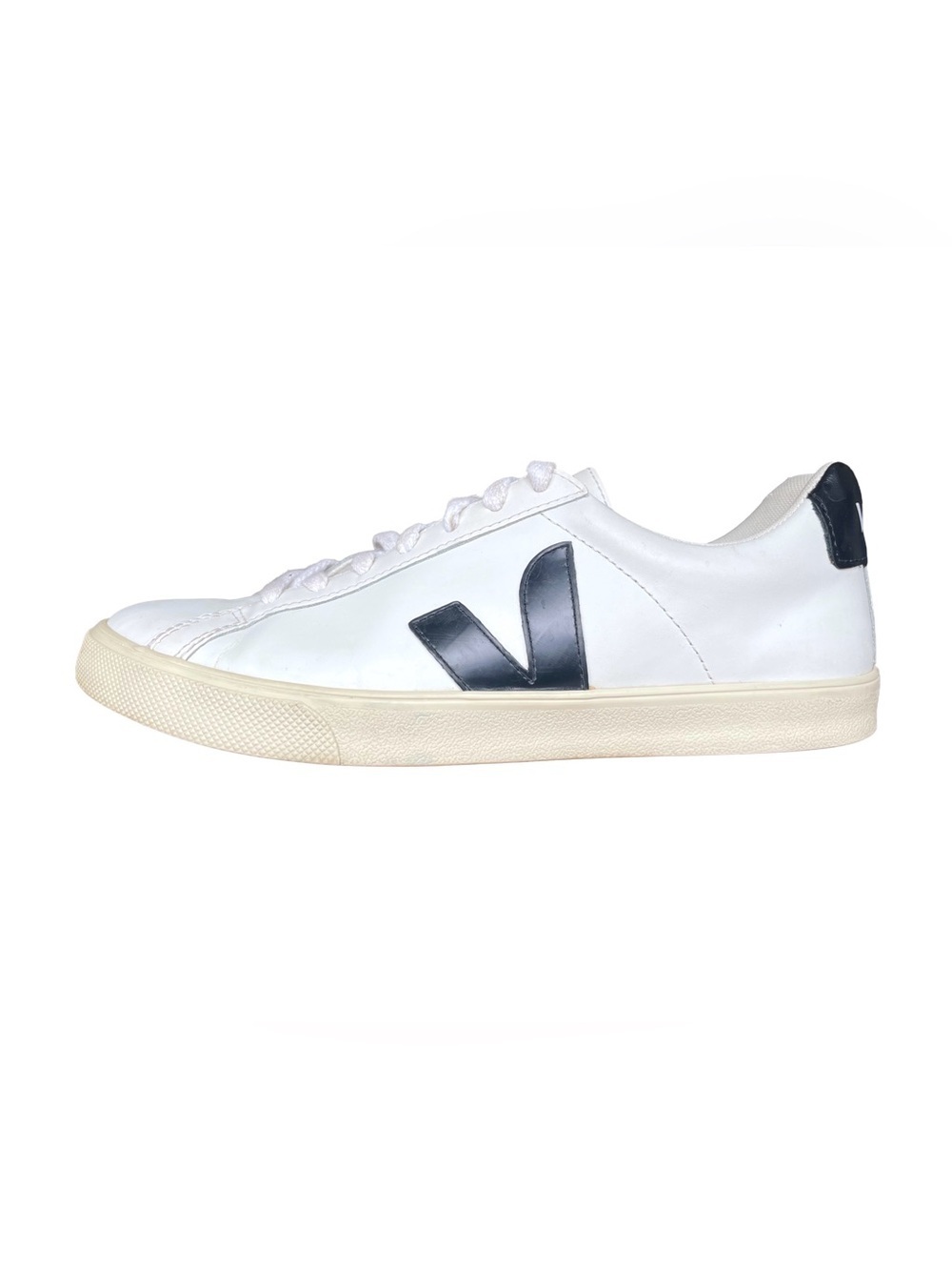 Veja Esplar White Leather Sneakers Black V Logo Size 7